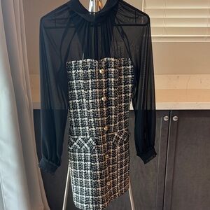 Zara Black and White Tweed Dress